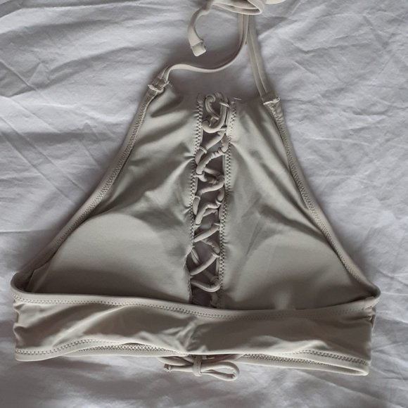 Aerie Sand / Nude Halter Bikini Top Extra Small (XS), Cheeky Bottom Small - Picture 3 of 6